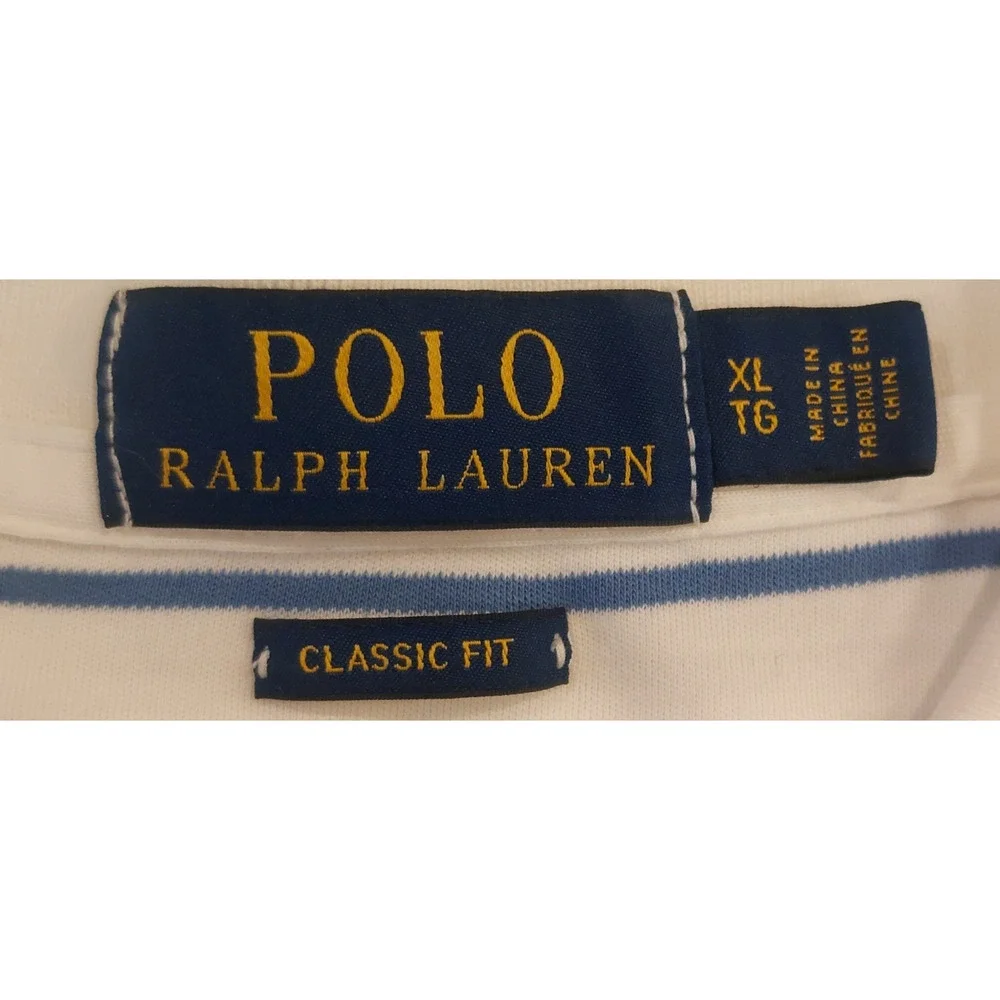 Ralph Lauren Polo Classic Fit Shirt Men’s XL White‎ Blue Stripe Short Sleeve